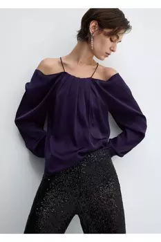 Блузка с открытыми плечами Mango, синий