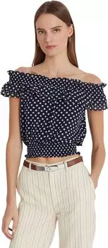 Блузка с открытыми плечами в горошек LAUREN Ralph Lauren, цвет Navy/Cream