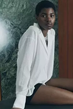 Блузка с отлагаемым воротником ZARA, устрично-белый
