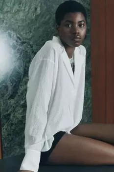 Блузка с отлагаемым воротником ZARA, устрично-белый