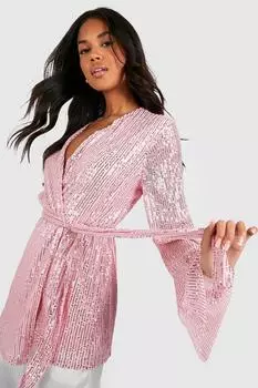Блузка с пайетками и рукавами на запахе Boohoo, роза