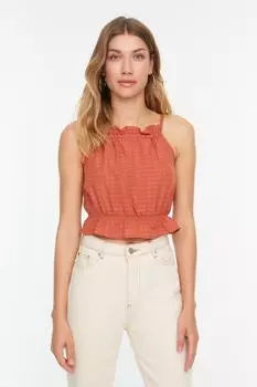 Блузка с плетеными бретелями в виде плитки Trendyol, оранжевый