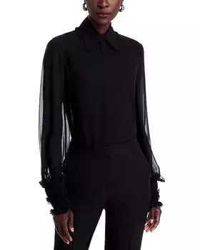 Блузка с плиссированным воротником и рукавами-фонариками Lafayette 148 New York, черный