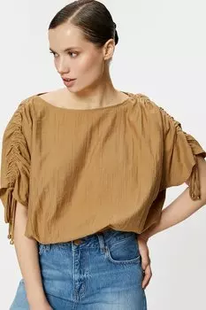 Блузка с подтягиваниями Koton, бежевый