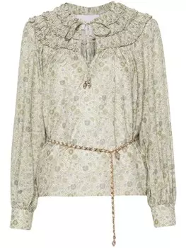 Блузка с поясом и принтом Dahlia IXIAH, зеленый