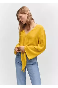 Блузка с поясом и рукавами колокол Mango, желтый