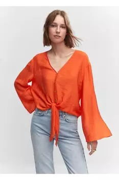 Блузка с поясом и рукавами колокол Mango, красный
