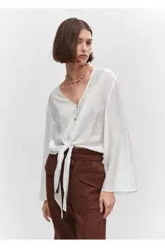 Блузка с поясом и рукавами колокол Mango, экрю