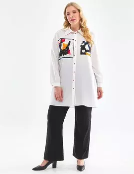 Блузка с принтом и абстрактным узором из пайеток, оптический белый Kayra