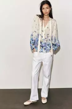Блузка с принтом и бантом ZARA, разноцветный