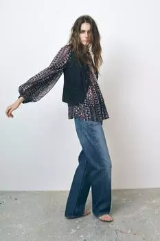 Блузка с принтом и металлической нитью ZARA, разноцветный