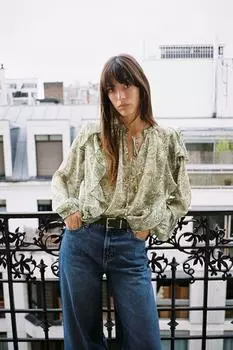 Блузка с принтом и оборками ZARA, разноцветный