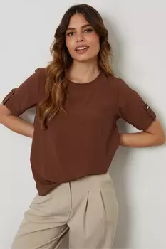 Блузка с принтом и отворотами на манжетах Threadbare, коричневый