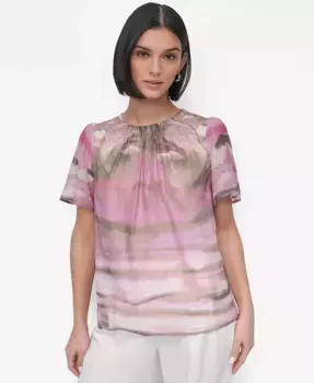 Блузка с принтом и пышными рукавами, миниатюрный размер DKNY, розовый