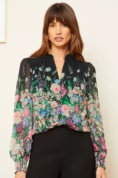 Блузка с принтом и вырезом в горловине Love & Roses, черный