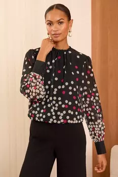 Блузка с принтом и высоким воротом Love & Roses, черный