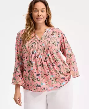 Блузка с принтом и защипами больших размеров Style & Co, розовый