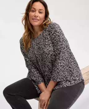 Блузка с принтом и защипами больших размеров Style & Co, черный