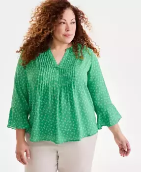 Блузка с принтом и защипами больших размеров Style & Co, зеленый
