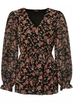 Блузка с принтом из переработанного полиэстера Bodyflirt, черный