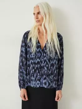 Блузка с принтом Mila Ikat и завязывающимся воротником HUSH, синий/мульти