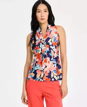 Блузка с принтом "моряк" и галстуком Tahari ASL, мультиколор