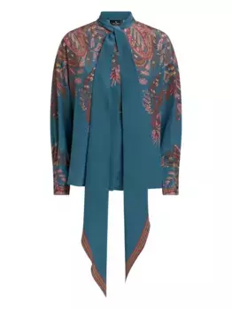 Блузка с принтом пейсли и завязками ETRO, синий