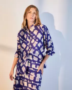 Блузка с принтованным воротником-рубашкой Woman El Corte Ingls, синий