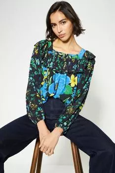 Блузка с ярким цветочным принтом и нашивками Oasis, мультиколор