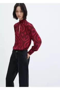 Блузка с разрезом и узором Mango, розовый