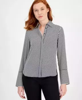 Блузка с разрезом на манжете и принтом Anne Klein, черный