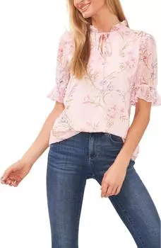 Блузка с разрезом на рукавах до локтя CeCe, цвет Corsage