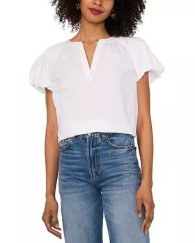 Блузка с разрезом на шее, рукавом реглан и пышными рукавами VINCE CAMUTO, белый