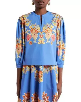 Блузка с разрезом на шее в стиле пейсли Etro, синий