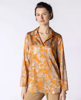 Блузка с рубашечным воротником и длинным рукавом с цветочным принтом Naulover, оранжевый