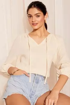 Блузка с рукавами 3/4 и завязкой на шее из жатого хлопка Friends Like These, бежевый
