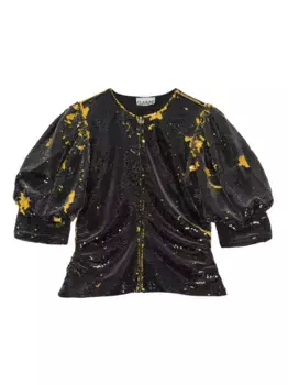 Блузка с рукавами-буфами, расшитая пайетками GANNI, черный