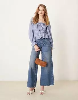 Блузка с рукавами-фонариками и квадратным вырезом темно-синего цвета Nobody’s Child