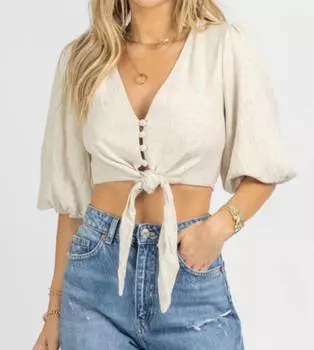 Блузка с рукавами-колокольчиками и застежкой на пуговицы в цвете овсянки Fore, цвет oatmeal