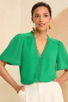Блузка с рукавами крылышками Dobby Love & Roses, зеленый