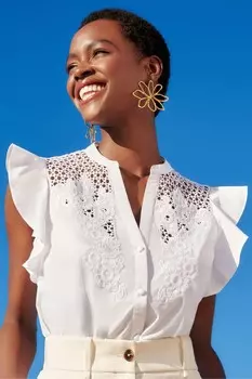 Блузка с рукавами крылышками и льном Love & Roses, белый