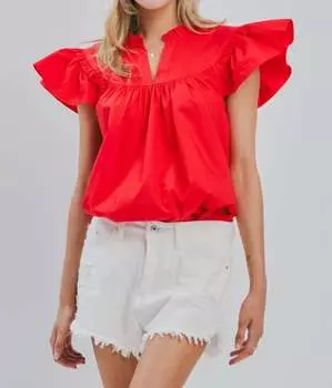 Блузка с рукавами-крылышками красного цвета Oddi