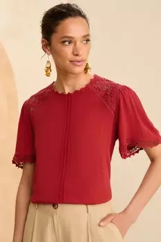Блузка с рукавами крылышками, связанная крючком Love & Roses, красный