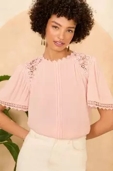 Блузка с рукавами крылышками, связанная крючком Love & Roses, розовый