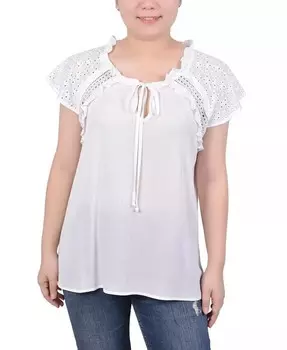Блузка с рукавами с люверсами для миниатюрных размеров NY Collection, белый