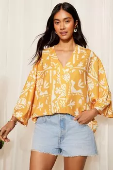 Блузка с рукавом 3/4, застегивающаяся на пуговицы Friends Like These, желтый