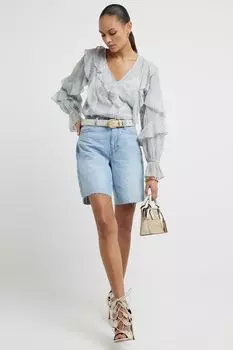 Блузка с рюшами и английской вышивкой River Island, синий