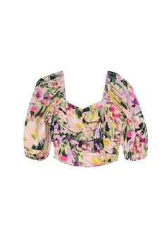 Блузка с рюшами и узором, сиреневая QUZU