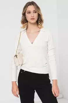 Блузка с рюшами и заостренным воротником United Colors Of Benetton, белый