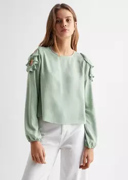 Блузка с рюшами MANGO, пастельный зеленый